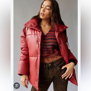 Avec Les Filles Faux Leather Puff Jacket